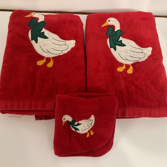 Bath Vintage Red Duck Bath Towels Set Of 2 Plus 1 Wash Cloth 8s90s